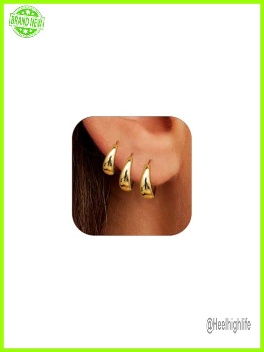 14K Gold Plated Hoop Earrings Set 3 Pair Chunky Huggie Hoops Hypoallergenic